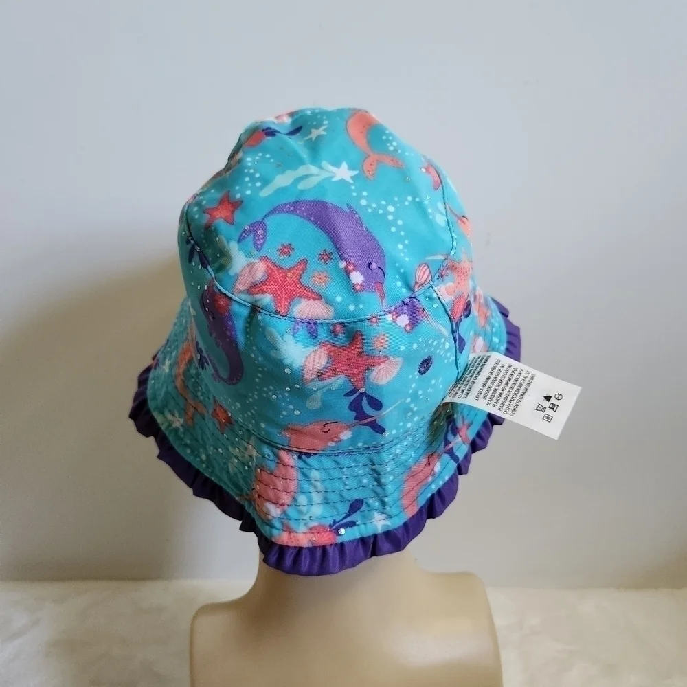UVSkinz Purple Blue Peach Sea Creatures Reversible Sun Hat Toddler Size 3T